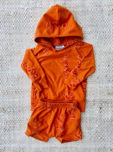 12/18m Orange Distressed Knit Hoodie and Shorties Set