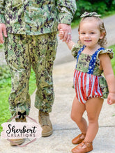 Load image into Gallery viewer, Military Patriotic Bellevue Romper
