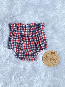 RWB Plaid Bloomies 3m, 6m, 12m, 18m