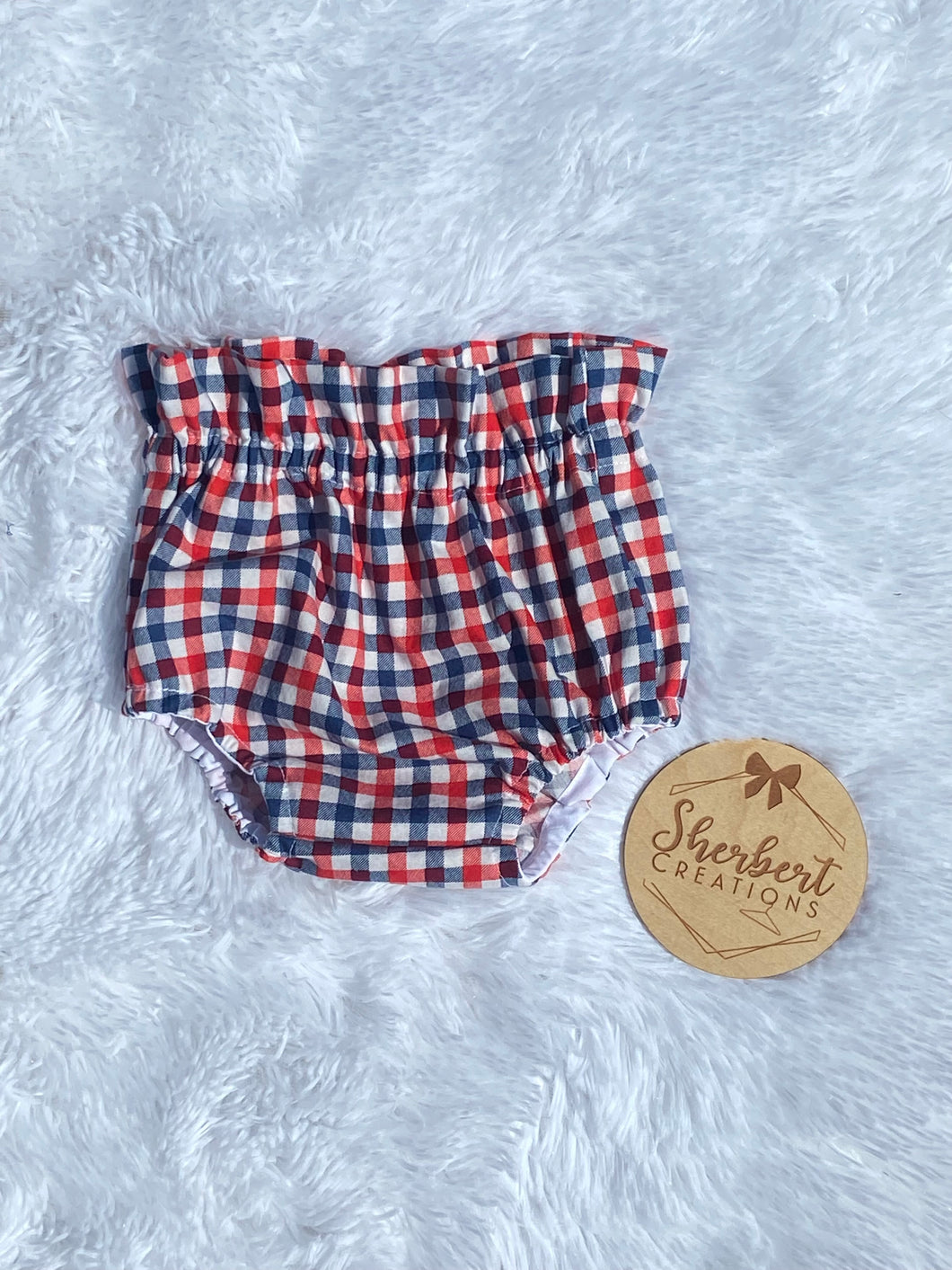 RWB Plaid Bloomies 3m, 6m, 12m, 18m