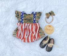 Load image into Gallery viewer, Military Patriotic Bellevue Romper
