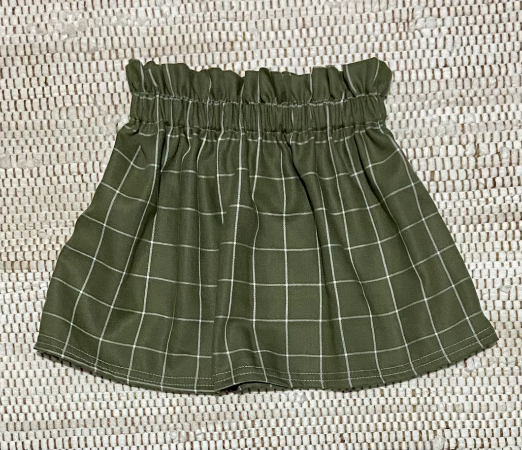 2T Olive Plaid Paper Bag Skirt