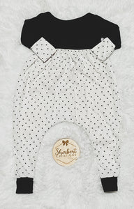 18m Black & White Dainty Heart Long Sleeve Bubble Romper